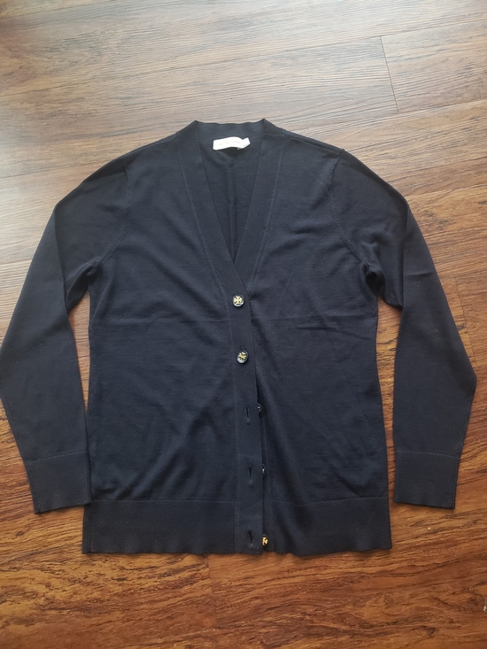 Tory Burch Sweaters - Tory Burch Navy Women's V-Neck Cardigan Sweater Size XL 100% Merino Wool Preppy